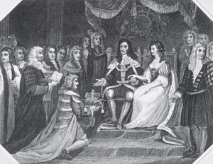 Presentación de la Declaración de Derechos a Guillermo III (1650-1702) de Orange y María II (1662-94) de English School